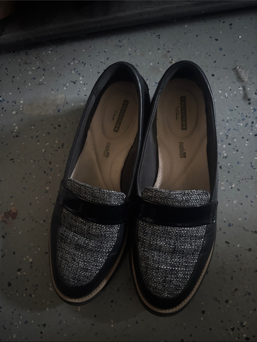 Clarks Women’s Black Tweed & Patent Loafers